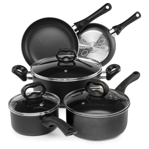 Evolve Aluminum Non-Stick 8 Piece Cookware Set with Tempered Vented Glass Lids